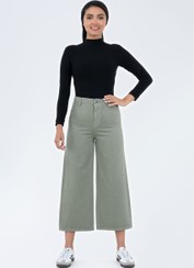 تصویر شلوار کتان واید لگ سبز سدری Mom-style-pants-Cedargreen