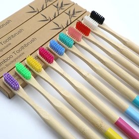 تصویر مسواک چوب بامبو رنگی Bamboo toothbrush