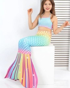 تصویر مایو ۳تکه دخترانه پری دریایی ترک شامل بالاتنه و شورت 