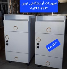 تصویر ترولی آرایشگاهی چوبی کشودار دردورنگ سفیدمشکی هزینه ارسال به صورت پس کرایه به عهده مشتری میباشد 