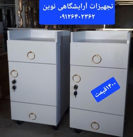 تصویر ترولی آرایشگاهی دوکشو یه درقفلدار دررنگ‌ بندی سفیدومشکی کپی 