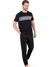 تصویر ست پیژامه کوتاه آستین مردانه خاکستری 6050 برند Pierre Cardin 6050 Men's Black Short Sleeve Pajama Set