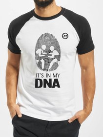 تصویر تیشرت رگلان سفید آستین مشکی طرح دی ان ای کد R102 ا Raglan T-shirt WHITE DNA CODE R102 Raglan T-shirt WHITE DNA CODE R102