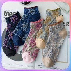 تصویر پک 5 تایی جوراب مچی زنانه نقش برجسته گل 