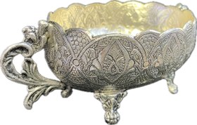 تصویر ظرف بیضی سیاه قلم استاد اسدی سایز کوچک Silver Plating Oval Container