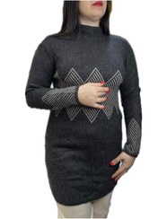 تصویر بلوز بافت زنانه بلند وارداتی خاکستری رنگ طرح لوزی imported-grey-long-diamond-pattern-women-knit-blouse