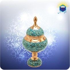 تصویر شکلات خوری مس و فیروزه کوب کوچک 21 سانتی آقاجانی 