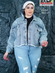 تصویر کت زنانه جین کوتاه رنگارنگ - آبی 