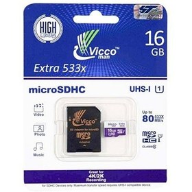 تصویر کارت حافظه micro SD ویکومن مدل Extra 600x با ظرفیت 16 گیگابایت، کلاس 10 Wiccoman Extra 600x micro SD memory card with a capacity of 16 GB, class 10