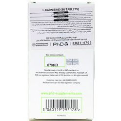 تصویر قرص ال کارنیتین 90 عددی پی اچ دی L Carnitine PhD