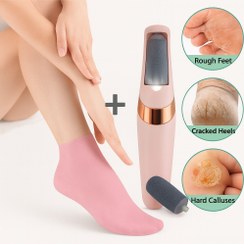 تصویر پکیج درمان خشکی و ترک پا | سوهان برقی پا + جوراب تمام سیلیکون ژلی(شامل:سنگ پا برقی+جوراب تمام سیلیکونی) 