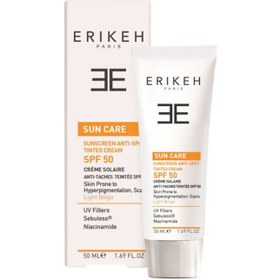 تصویر کرم ضد آفتاب SPF50 مخصوص پوست های خشک و نرمال اریکه بژ روشن 50میلی لیتر Erikeh SPF50 Sun Care Sunscreen 50ml Light Beige