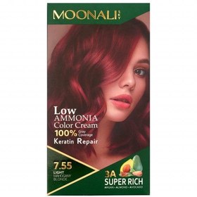 تصویر کیت رنگ مو سری رنگ های بلوند ماه گونی حجم 100 میل مونالی اسکای 7.55-Light Mahogany Blonde Moonali Sky Mahogany Blonde Hair Color Kit 100 ml