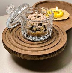 تصویر شمع قندان در دار پینترستی رها کندل۶، مدل کریستال حصیری، رایحه قهوه، در باکس هدیه شیک 