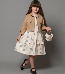 تصویر ست مجلسی دخترانه کت و سارافون طرح برگ 