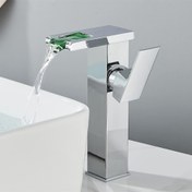 تصویر شیر روشویی هوشمند AquaSense Glow با نور LED تغییر رنگ | کنترل دما با رنگ آب - دودی / پایه کوتاه AquaSense Glow LED Faucet with Color-Changing Water | Smart Temperature Tap