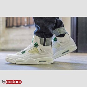 تصویر نایک ایر جردن ۴ متالیک سفید سبز Nike air jordan 4 metallic white and green 