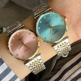 تصویر ساعت مچی زنانه و مردانه لونجین LONGINES بند استیل دو رنگ صفحه گرد 