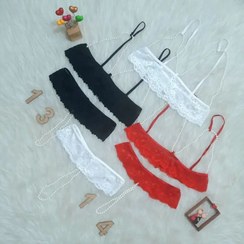 تصویر ست شورت و سوتین زنانه فانتزی مرواریدی گیپور تمام کش مدل فاق و سینه باز کد 1314 Women's underwear set