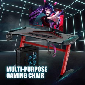 تصویر میز گیمینگ VOFFOV Gaming Desk w/ LED Lighting Red 