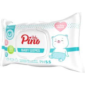 تصویر دستمال مرطوب پاک کننده کودک و نوزاد بسته 120 عددی پینو بیبی Pino Baby Wipes For Infant And Kids 120 Pcs