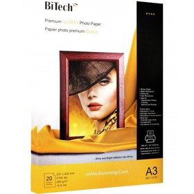 تصویر کاغذ فتوگلاسه براق بایتک سایز A4 وزن 260 گرم 20 برگ Bitech A4 Photo Glossy Paper 260g 20Sh