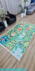 تصویر فرش کودک طرح شهر و خیابان جنس مخمل 