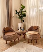 تصویر صندلی حصیری تک نفره با تشک سبز 