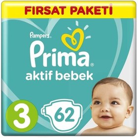 تصویر پوشک پریما ترکیه Prima Pampers سایز سه 3 بسته ی 62 عددی Prima Pampers Size 3 Diaper Pack of 62