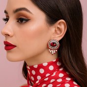 تصویر گوشواره جواهر دوزی مروارید دار یلدا 