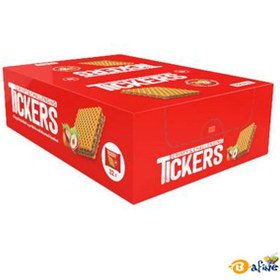 تصویر ویفر کاکائویی فندقی با تکه های فندق تیکرز TICKERS بسته 32عددی TICKERS