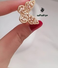 تصویر انگشتر جواهری طرح پروانه نگین اتمی Full gem butterfly jewelry ring