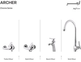 تصویر شیرالات آرچِر ARCHER شیرآلات آرچر؛ ترکیبی از خطوط مدرن و جزئیات لوکس که با دو رنگ کروم و سفید طلایی، جلوه‌ای متفاوت و درخشان به آشپزخانه و سرویس شما می‌بخشد.