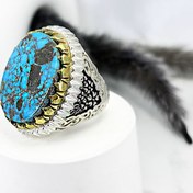 تصویر انگشتر نقره مردانه با سنگ فیروزه 