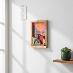 تصویر جاکلیدی و تابلو دیواری چوبی دست‌ساز مدل دهکده رنگی فانتزی Handmade Colorful Village Wooden Key Holder & Wall Art