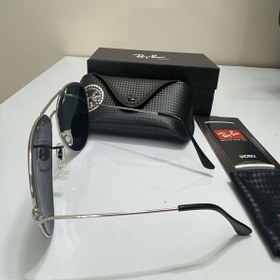 تصویر عینک آفتابی ریبن خلبانی RayBan مدل 3026 شیشه مشکی فریم نقره ای کد 243 