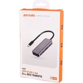 تصویر هاب ۴ پورت پرودو Porodo 4 in 1 HDMI 4K USB-C Hub PD-41CHB 