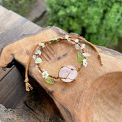 تصویر دستبند سنگ رزکوارتز، پرهنیت و صدف ۰۲ 