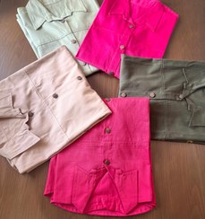 تصویر مانتو کتان دکمه دار یقه خشتی گلدوزی فری سایز تا ۴۸ - خاکی 