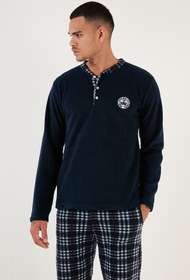 تصویر Ekoseli Regular Fit Düğmeli Bisiklet Yaka Kışlık Polar Pijama Takımı 60961002 