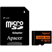تصویر کارت حافظه microSDXC اپیسر مدل Rioo A2 V30 استاندارد UHS-I U3 ظرفیت 64 گیگابایت به همراه آداپتور SD Apacer Rioo A2 V30 U3 64GB Memory Card With Adaptor