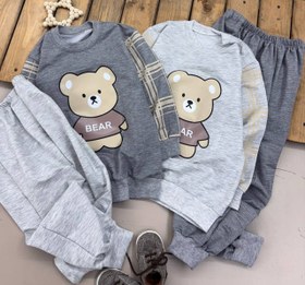 تصویر ست بلوز شلواربچه گانه طرح خرسی - توسی تیره / 50 