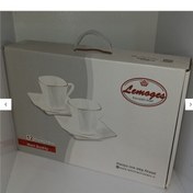 تصویر سرویس چای خوری 6 نفره 12 پارچه سرامیکی لمون لبه طلا طرح برلیان درجه 1 (تولید شده به روش ریخته گری) با جعبه کادویی وایمن 