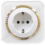 تصویر پریز برق ارت دار دلند مدل آدا پلکسی سفید زه طلایی 