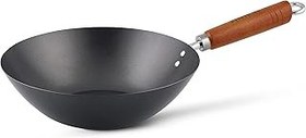 تصویر Ken Hom Carbon Steel wok ، 27 سانتی متر ، کلاسیک ، غیر القا کننده/دسته چوبی/تابه پایه مسطح ، شامل 1 x تابه Wok چینی ، سیاه ، KH327001 Ken Hom Carbon Steel Wok, 27cm, Classic, Non-Induction/Wooden Handle/Flat Base Pan, Includes 1 x Chinese Wok Pan, Black, KH327001