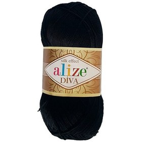 تصویر کاموا آلیز دیوا مشکی (alize DIVA) (کاموا کتان ترک نازک مخصوص قلاب بافی)(100 گرمی - 350 متر) 