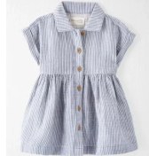 تصویر پیراهن نوزادی دخترانه لینن ارگانیک کارترز – راه‌راه یقه کلاسیک 