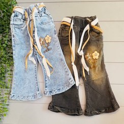 تصویر شلوار لی دمپا بوتکات دخترانه مدل 2گل-1294 رنگ آبی 