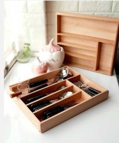 تصویر جا قاشقی و چنگال و ابزار چوبی بامبو کابینتی Bamboo wooden cutlery and tool holder for cabinet