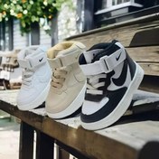 تصویر کتانی بچگانه نایکی مدل جردن ساق دار طرح چسبی رنگ سفید و مشکی سایز ۲۶ تا ۳۰ 